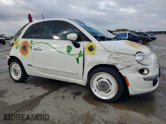 2015 FIAT 500 Lounge with VIN 3C3CFFCR2FT575516, listed as a Copart auction lot 86325714 with 149,465 mi miles and Salvage title. Bid and sale history available at DreamBid. Image 4.
