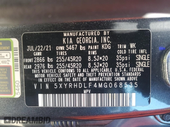 2021 Kia Sorento EX with VIN 5XYRHDLF4MG068535, listed as a Copart auction lot 50385475 with 63,110 mi miles and Salvage Title. Bid and sale history available at carsss.com. Image 13.