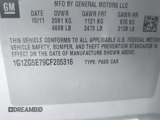 2012 Chevrolet Malibu LTZ with VIN 1G1ZG5E79CF205316, listed as a IAAI auction lot 41936446 with 133,578 mi miles and . Bid and sale history available at DreamBid. Image 9.