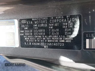 2016 Kia Sedona EX with VIN KNDMC5C11G6140723, listed as a IAAI auction lot 41430752 with 175,981 mi miles. Bid and sale history available at carsss.com. Image 9.