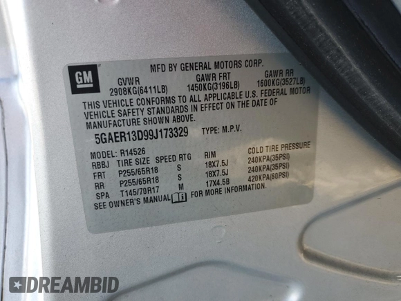 2009 Buick Enclave CX with VIN 5GAER13D99J173329, listed as a Copart auction lot 85738534 with 213,195 mi miles and Salvage Title. Bid and sale history available at DreamBid. Image 15.