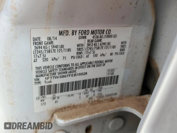 2015 Ford F-350 Platinum with VIN 1FT7W3B67FEB15528, listed as a Copart auction lot 84462764 with Not Provided miles and Non Repairable. Bid and sale history available at DreamBid. Image 12.