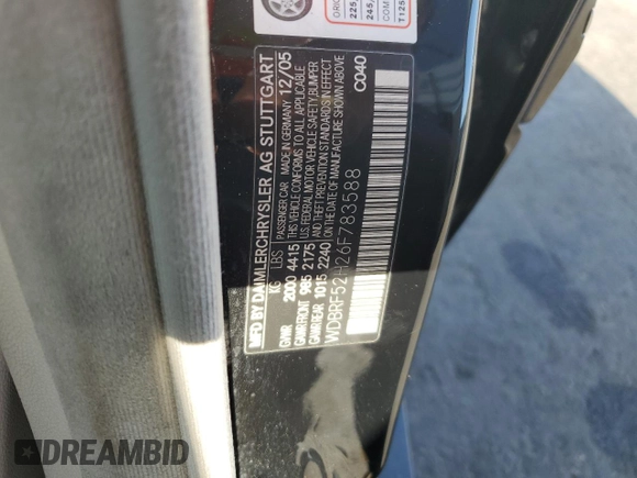 2006 Mercedes-Benz C 230 Sport z VIN WDBRF52H26F783588, wystawiony jako Copart lot #55117035 z przebiegiem 106 074 mil mil oraz Szkoda całkowita • Salvage title. Historia ofert i sprzedaży dostępna na DreamBid. Obrazek 12.