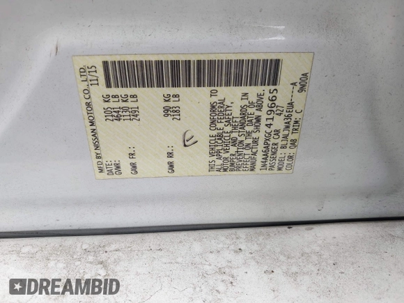 2016 Nissan Maxima SV z VIN 1N4AA6APXGC419665, wystawiony jako IAAI lot #42085939 z przebiegiem 158 000 mil mil oraz . Historia ofert i sprzedaży dostępna na DreamBid. Obrazek 9.