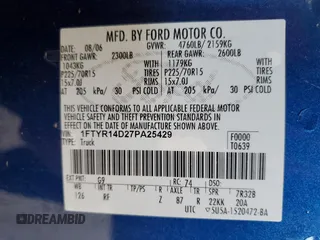 2007 Ford Ranger XL with VIN 1FTYR14D27PA25429, listed as a Copart auction lot 66760055 with 188,056 mi miles and Clean title. Bid and sale history available at DreamBid. Image 12.