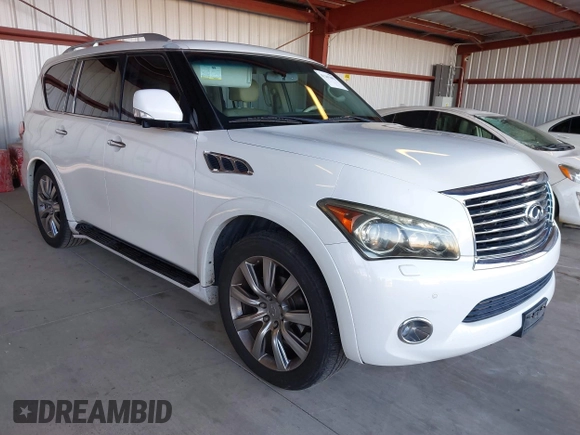 2012 Infiniti QX56 8-passenger with VIN JN8AZ2ND0C9715396, listed as a IAAI auction lot 41267602 with 206,630 mi miles and . Bid and sale history available at DreamBid. Image 1.