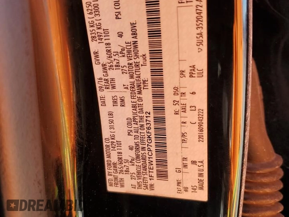 2016 Ford F-150 XL с VIN 1FTEW1CP7GKF63712, выставлен на аукционе Copart как лот 79732374 с пробегом 268 313 миль миль и Списание • Salvage title. История ставок и продаж доступна на DreamBid. Изображение 12.