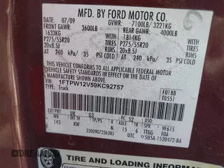 2009 Ford F-150 XL with VIN 1FTPW12V59KC92757, listed as a IAAI auction lot 42035890 with 423,095 mi miles. Bid and sale history available at carsss.com. Image 9.