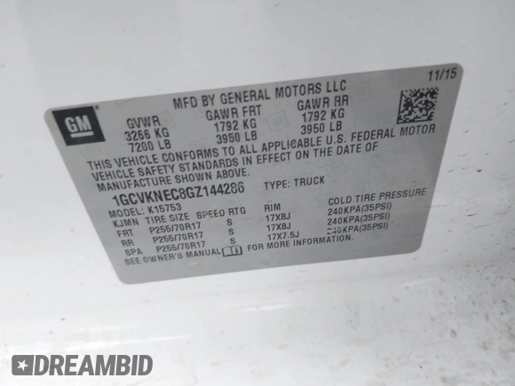 2016 Chevrolet Silverado 1500 Work Truck with VIN 1GCVKNEC8GZ144286, listed as a IAAI auction lot 41274412 with 73,682 mi miles. Bid and sale history available at carsss.com. Image 9.