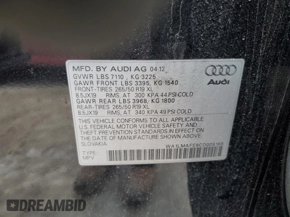 2012 Audi Q7 3.0L TDI Premium Plus with VIN WA1LMAFE9CD009166, listed as a Copart auction lot 42907275 with 113,049 mi miles and Clean Title. Bid and sale history available at carsss.com. Image 14.