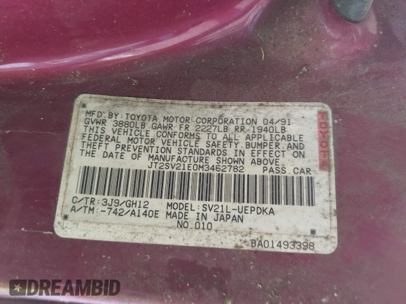 1991 Toyota Camry z VIN JT2SV21E0M3462782, wystawiony jako IAAI lot #41841451 z przebiegiem 214 611 mil mil oraz . Historia ofert i sprzedaży dostępna na DreamBid. Obrazek 9.
