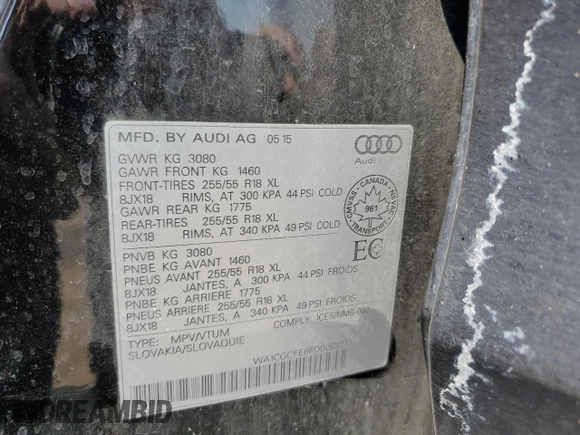2015 Audi Q7 3.0L with VIN WA1CGCFE6FD026921, listed as a Copart auction lot 63075184 with 96,152 mi miles and Salvage Title. Bid and sale history available at carsss.com. Image 13.