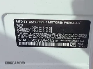 2018 BMW 5 Series 540i with VIN WBAJE5C57JWA96315, listed as a IAAI auction lot 41531960 with 65,085 mi miles and . Bid and sale history available at carsss.com. Image 9.