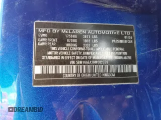 2024 McLaren Artura z VIN SBM16AEA2RW002389, wystawiony jako Copart lot #74246334 z przebiegiem 1374 mil mil oraz Nie do naprawy. Historia ofert i sprzedaży dostępna na DreamBid. Obrazek 13.