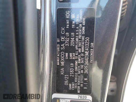 2021 Kia Forte GT-Line z VIN 3KPF34AD5ME413250, wystawiony jako Copart lot #76978964 z przebiegiem 31 893 mil mil oraz Szkoda całkowita • Salvage title. Historia ofert i sprzedaży dostępna na DreamBid. Obrazek 15.
