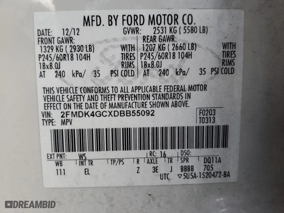 2013 Ford Edge SE with VIN 2FMDK4GCXDBB55092, listed as a Copart auction lot 42357835 with 153,685 mi miles and Salvage Title. Bid and sale history available at carsss.com. Image 13.