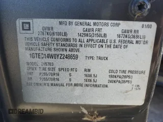 2000 GMC New Sierra 1500 SLE with VIN 1GTEC14W0YZ248659, listed as a Copart auction lot 44751355 with 0 mi miles and Salvage Title. Bid and sale history available at carsss.com. Image 12.