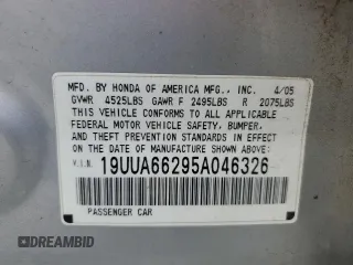2005 Acura TL with VIN 19UUA66295A046326, listed as a Copart auction lot 54550935 with 166,408 mi miles and Salvage Title. Bid and sale history available at carsss.com. Image 12.