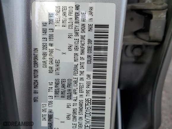 2013 Mazda Mazda2 Sport with VIN JM1DE1KY7D0167585, listed as a Copart auction lot 56028334 with 79,067 mi miles and Salvage Title. Bid and sale history available at carsss.com. Image 12.