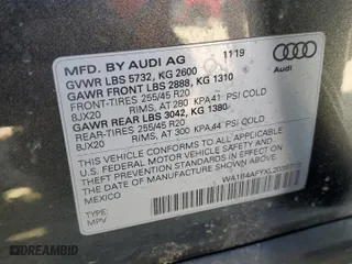 2020 Audi SQ5 Premium Plus with VIN WA1B4AFYXL2039715, listed as a Copart auction lot 46145635 with 0 mi miles and Salvage Title. Bid and sale history available at carsss.com. Image 15.
