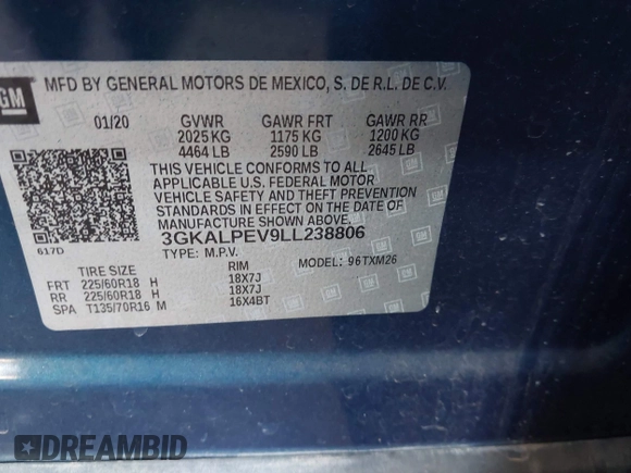 2020 GMC Terrain SLT with VIN 3GKALPEV9LL238806, listed as a IAAI auction lot 42677593 with 49,879 mi miles and . Bid and sale history available at DreamBid. Image 9.