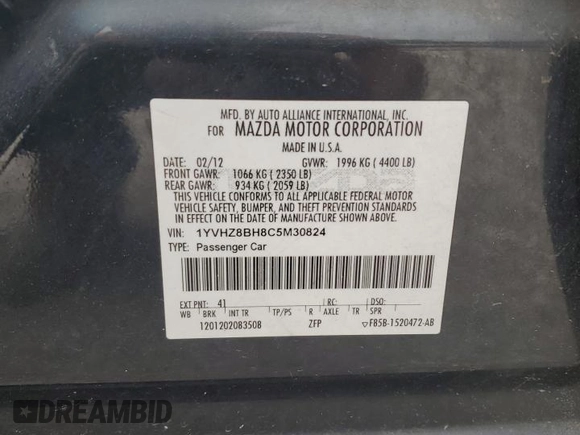 2012 Mazda 6 i Sport z VIN 1YVHZ8BH8C5M30824, wystawiony jako Copart lot #57135755 z przebiegiem 157 873 mil mil oraz Szkoda całkowita • Salvage title. Historia ofert i sprzedaży dostępna na DreamBid. Obrazek 13.
