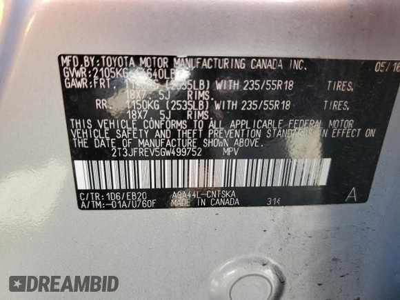 2016 Toyota RAV4 SE z VIN 2T3JFREV5GW499752, wystawiony jako Copart lot #62032045 z przebiegiem 77 711 mil mil oraz Szkoda całkowita • Salvage title. Historia ofert i sprzedaży dostępna na DreamBid. Obrazek 12.
