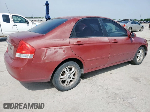 2007 Kia Spectra EX with VIN KNAFE122475378574, listed as a Copart auction lot 56921925 with 142,268 mi miles and Salvage title. Bid and sale history available at DreamBid. Image 3.