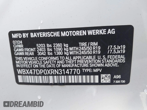 2024 BMW X3 sDrive30i with VIN WBX47DP0XRN314770, listed as a IAAI auction lot 41621356 with 1,885 mi miles and . Bid and sale history available at DreamBid. Image 9.