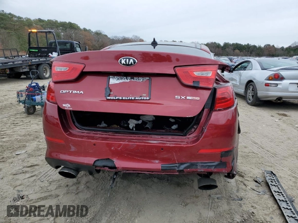 2015 Kia Optima SXL Turbo with VIN 5XXGR4A60FG513545, listed as a Copart auction lot 82642184 with 123,235 mi miles and Salvage Title. Bid and sale history available at DreamBid. Image 6.