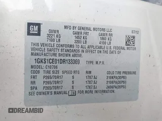 2013 GMC Yukon SLT with VIN 1GKS1CE01DR133369, listed as a IAAI auction lot 41798628 with 1 mi miles. Bid and sale history available at carsss.com. Image 9.