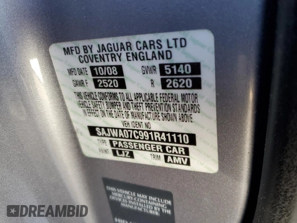 2009 Jaguar XF with VIN SAJWA07C991R41110, listed as a Copart auction lot 73204964 with 147,727 mi miles and Salvage Title. Bid and sale history available at DreamBid. Image 13.