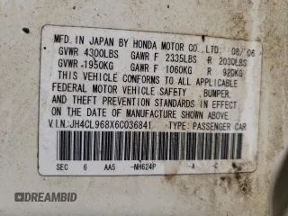 2006 Acura TSX z VIN JH4CL968X6C036841, wystawiony jako Copart lot #64416775 z przebiegiem 148 867 mil mil oraz Szkoda całkowita • Salvage title. Historia ofert i sprzedaży dostępna na DreamBid. Obrazek 12.
