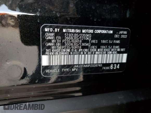 2023 Mitsubishi Outlander ES z VIN JA4J3TA80PZ028740, wystawiony jako Copart lot #42343545 z przebiegiem 26 206 mil mil oraz Szkoda całkowita • Salvage title. Historia ofert i sprzedaży dostępna na DreamBid. Obrazek 14.