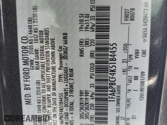 2019 Ford Mustang GT z VIN 1FA6P8CF4K5184455, wystawiony jako Copart lot #57829395 z przebiegiem 73 983 mil mil oraz Szkody całkowita. Historia ofert i sprzedaży dostępna na DreamBid. Obrazek 12.