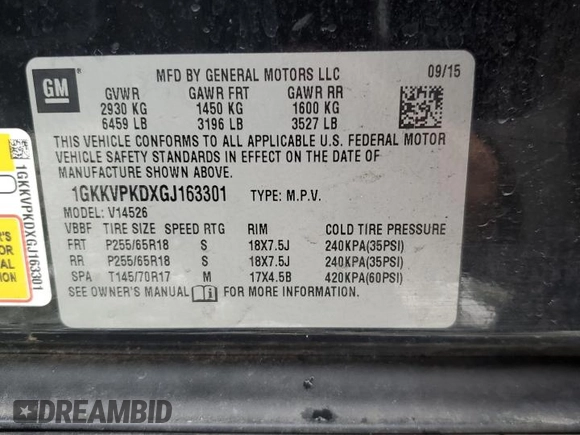 2016 GMC Acadia SLE with VIN 1GKKVPKDXGJ163301, listed as a Copart auction lot 46034825 with 191,336 mi miles and Salvage Title. Bid and sale history available at carsss.com. Image 13.