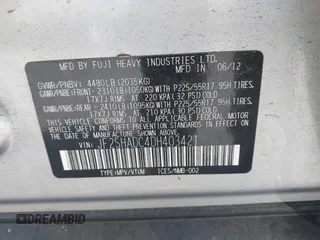 2013 Subaru Forester X Premium with VIN JF2SHADC4DH403421, listed as a IAAI auction lot 42475417 with 91,973 mi miles and . Bid and sale history available at DreamBid. Image 9.
