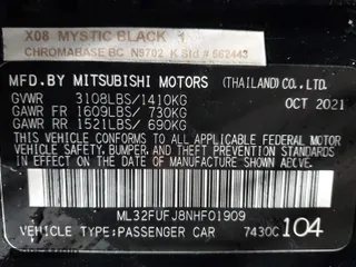 2022 Mitsubishi Mirage G4 ES with VIN ML32FUFJ8NHF01909, listed as a IAAI auction lot 41052679 with 35,154 mi miles. Bid and sale history available at carsss.com. Image 9.
