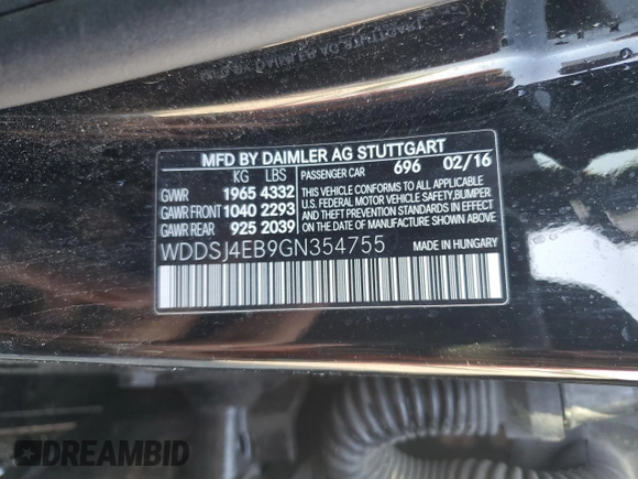 2016 Mercedes-Benz CLA 250 z VIN WDDSJ4EB9GN354755, wystawiony jako Copart lot #52456395 z przebiegiem 76 594 mil mil oraz Szkoda całkowita • Salvage title. Historia ofert i sprzedaży dostępna na DreamBid. Obrazek 12.