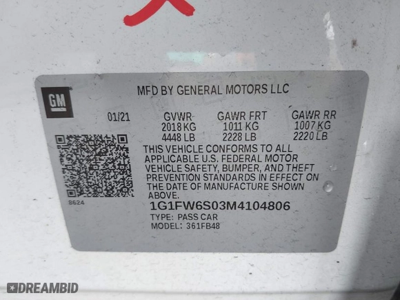 2021 Chevrolet Bolt EV 1LT with VIN 1G1FW6S03M4104806, listed as a IAAI auction lot 41260127 with 28,180 mi miles. Bid and sale history available at carsss.com. Image 9.