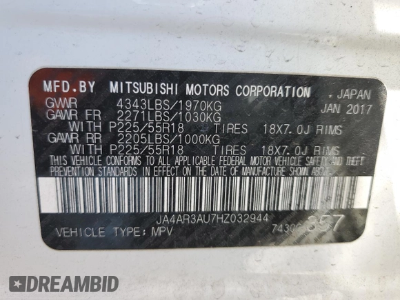 2017 Mitsubishi Outlander ES z VIN JA4AR3AU7HZ032944, wystawiony jako Copart lot #62033455 z przebiegiem 301 057 mil mil oraz Czysty tytuł • Clean title. Historia ofert i sprzedaży dostępna na DreamBid. Obrazek 13.