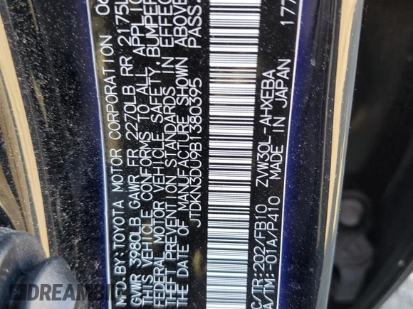 2011 Toyota Prius I z VIN JTDKN3DU9B1380395, wystawiony jako Copart lot #48586085 z przebiegiem 154 359 mil mil oraz Szkoda całkowita • Salvage title. Historia ofert i sprzedaży dostępna na DreamBid. Obrazek 12.