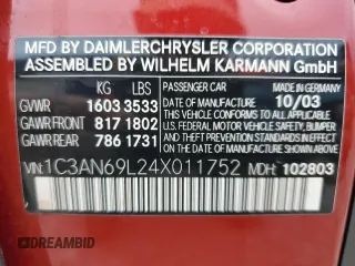 2004 Chrysler Crossfire z VIN 1C3AN69L24X011752, wystawiony jako Copart lot #75914814 z przebiegiem 147 407 mil mil oraz Szkoda całkowita • Salvage title. Historia ofert i sprzedaży dostępna na DreamBid. Obrazek 12.