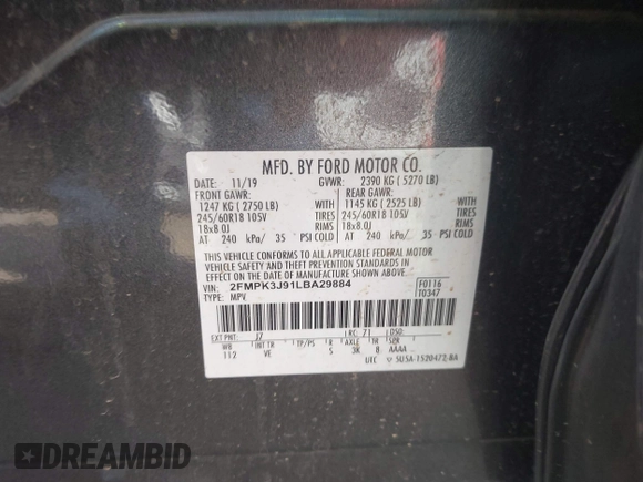2020 Ford Edge SEL с VIN 2FMPK3J91LBA29884, выставлен на аукционе IAAI как лот 42058515 с пробегом 83 901 миль миль и . История ставок и продаж доступна на DreamBid. Изображение 9.