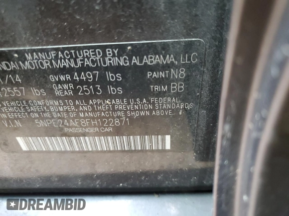 2015 Hyundai Sonata SE z VIN 5NPE24AF8FH122871, wystawiony jako Copart lot #71459654 z przebiegiem Nie podano mil oraz Szkoda całkowita • Salvage title. Historia ofert i sprzedaży dostępna na DreamBid. Obrazek 12.