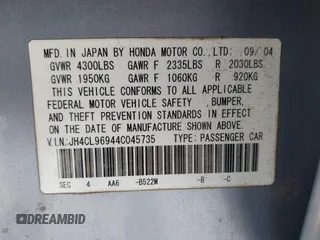 2004 Acura TSX w/Navigation with VIN JH4CL96944C045735, listed as a IAAI auction lot 42042197 with 197,900 mi miles. Bid and sale history available at carsss.com. Image 9.