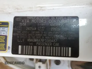 2015 Kia Optima LX with VIN KNAGM4A76F5589487, listed as a Copart auction lot 57791005 with 171,780 mi miles and Salvage title. Bid and sale history available at DreamBid. Image 12.