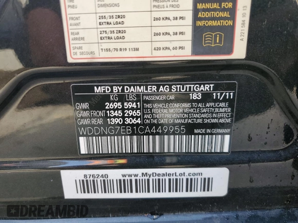 2012 Mercedes-Benz S 63 AMG z VIN WDDNG7EB1CA449955, wystawiony jako Copart lot #59848714 z przebiegiem Nie podano mil oraz Nie do naprawy • Non repairable. Historia ofert i sprzedaży dostępna na DreamBid. Obrazek 12.