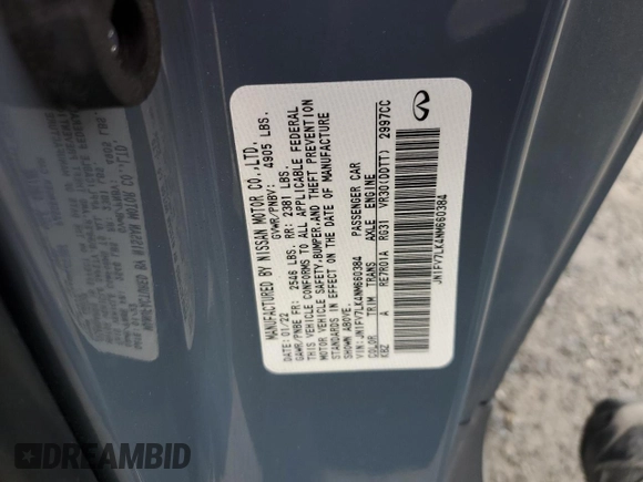 2022 Infiniti Q60 Red Sport 400 with VIN JN1FV7LK4NM660384, listed as a Copart auction lot 45288615 with 41,781 mi miles and Non repairable. Bid and sale history available at DreamBid. Image 12.
