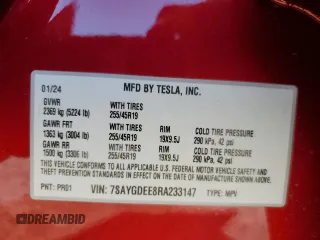 2024 Tesla Model Y Long Range with VIN 7SAYGDEE8RA233147, listed as a Copart auction lot 56695545 with 9,512 mi miles and Salvage title. Bid and sale history available at DreamBid. Image 12.